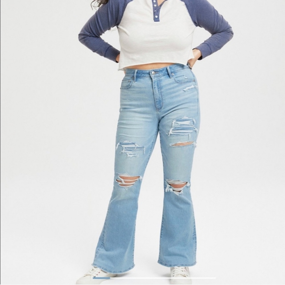 American Eagle Outfitters Ripped Super High-Waisted Flare Jean